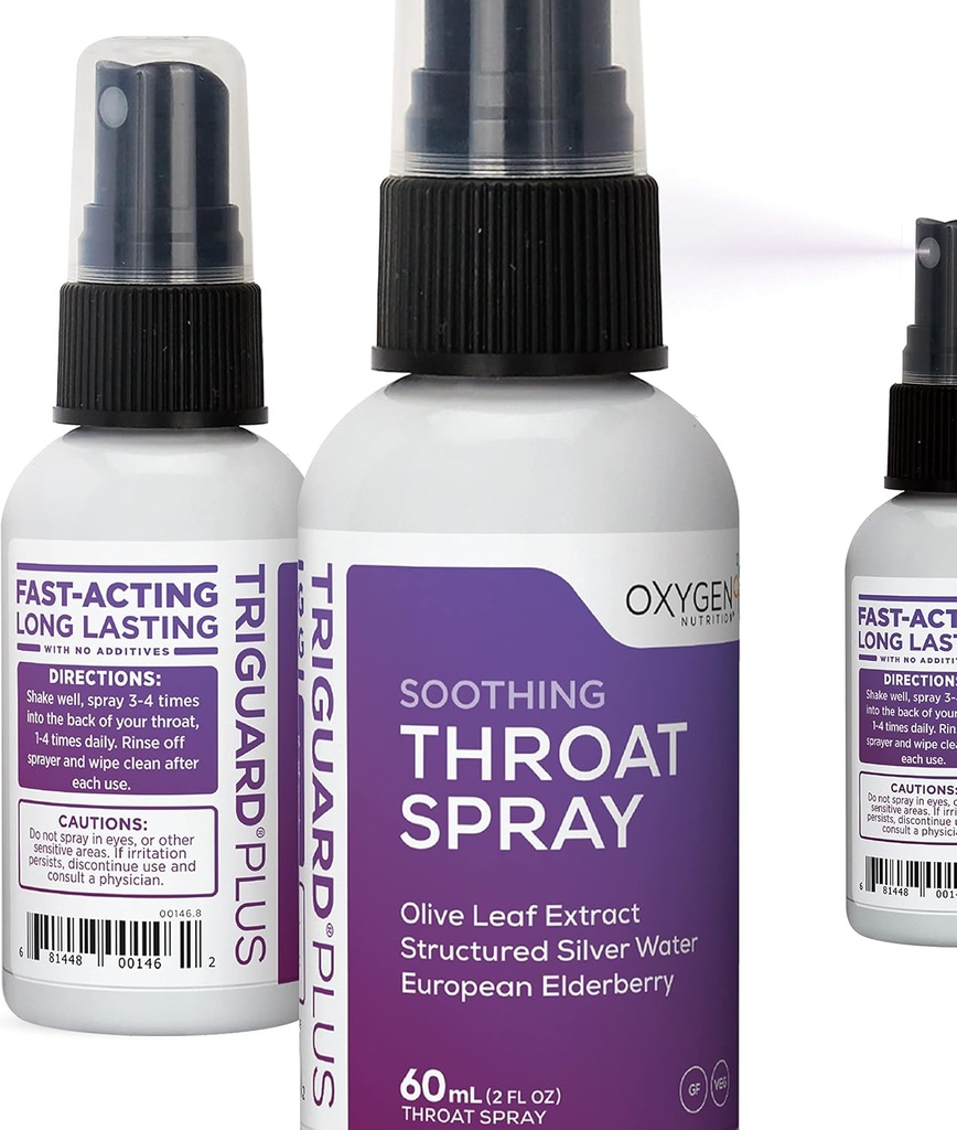 TriGuard Plus Throat Spray Budd124; Elderberry Extract, Olive Leaf Extract og kolloid Silver Water 3- in-1 immunstøtte Hals Spray Budd124; Kraftfuld immunsystem Booster Budding124; Great Taste, 2oz, Made in USA
