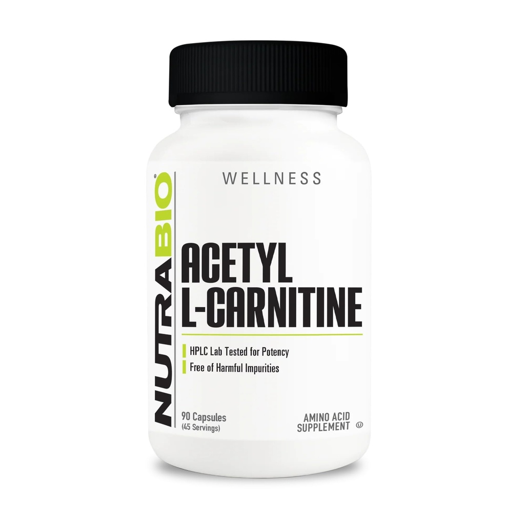 NutraBio Acetyl L- Carnitin (ALACAR) Supplement, 500mg - Støtte Natural Energy Production, Metabolic Management, og samlet sundhed, 90 kapsler