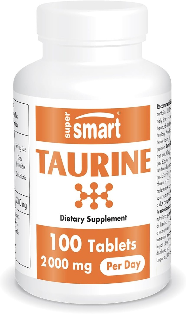 Supersmart - Taurine Supplement 2000mg per dag (høj styrke) - Aminosyre - Sport Nutrition ekskl. GMO & gluten Free - 100 Tabletter