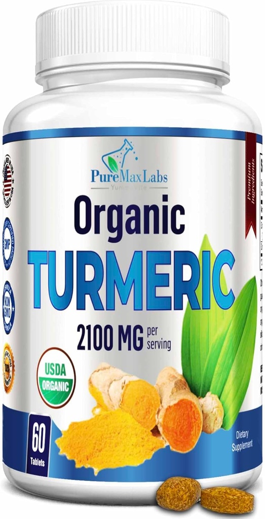 Økologisk gurkemeje - 2100mg USDA Økologisk gurkemeje med sort peber, Vegan - 60 tabletter