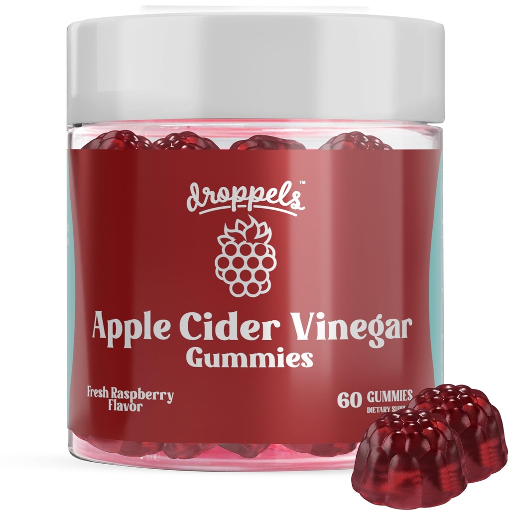 Droppels Apple Cider Vincious Gummies 1000mg med Beet Root & Pomegranate Dex124; Non- GMO, Vegan- Friendly, Gluten Free Dex124; Understøtter fordøjelse, Metabolisme, Energi & immunforsvar