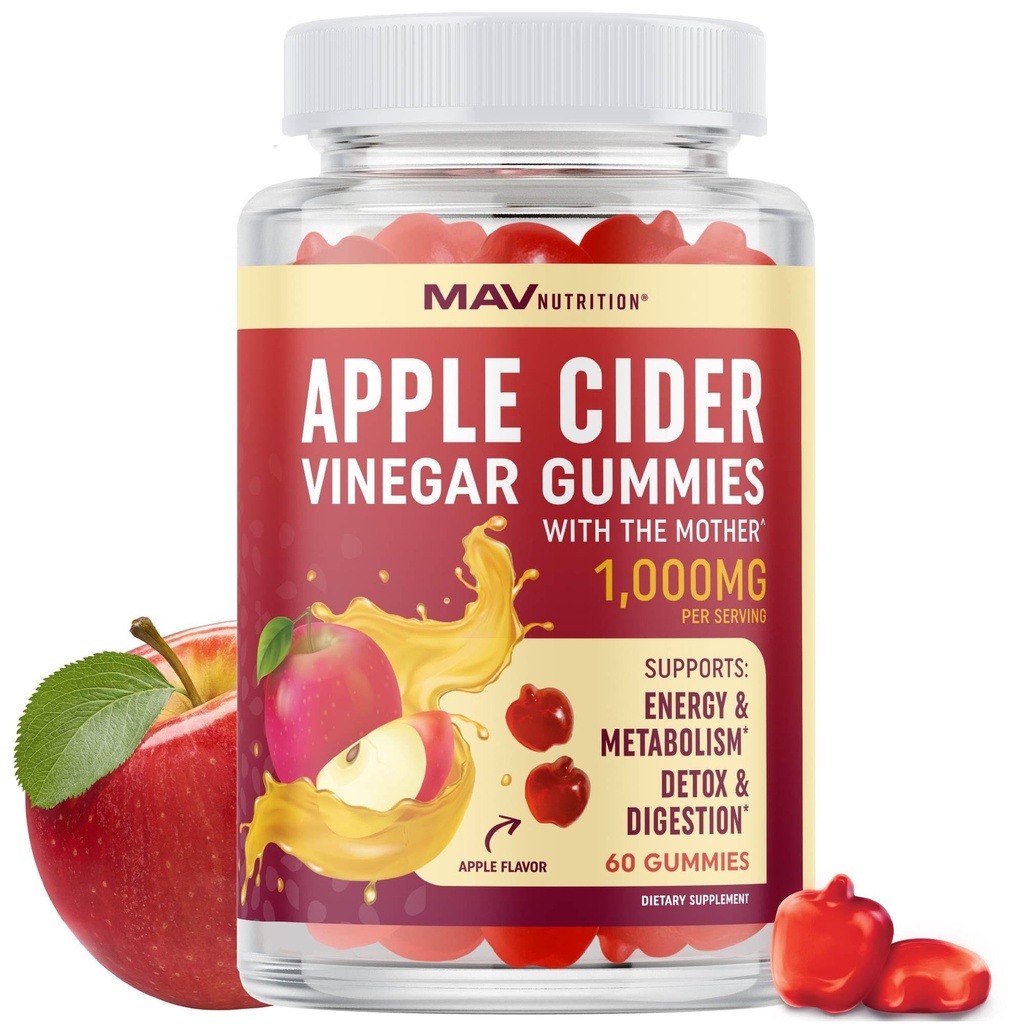 Organic Apple Cider Vincious Gummies for fordøjelse, Detox & Sund immunfunktion Support 124; 1000MG ACV Per Serving Budding 124; med moderen, B6-vitamin, B12 & Folate Budding 124; Vegan, Gluten- Free Buddy 124; 60 Gummies
