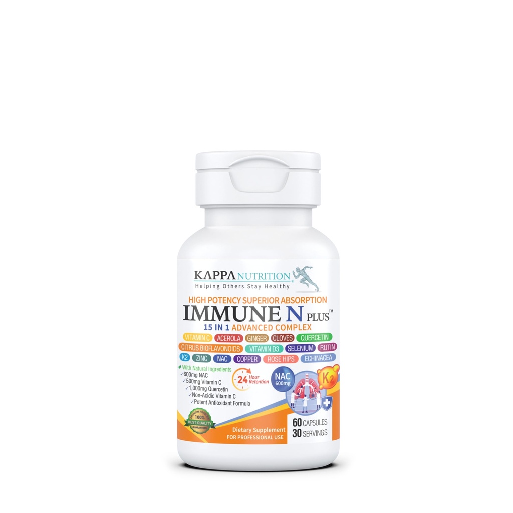 (60 kapsler), NAC 600 mg, Quercetin 1. 000mg, vitamin C 500mg, Zink 50mg, vitamin D3 5. 000iu, Selenium, kobber, Acerola, Ginger, Rutin, Citrus Bioflavonoider, Rose Hips, Echinacea, ImmunN Plus 15 i 1