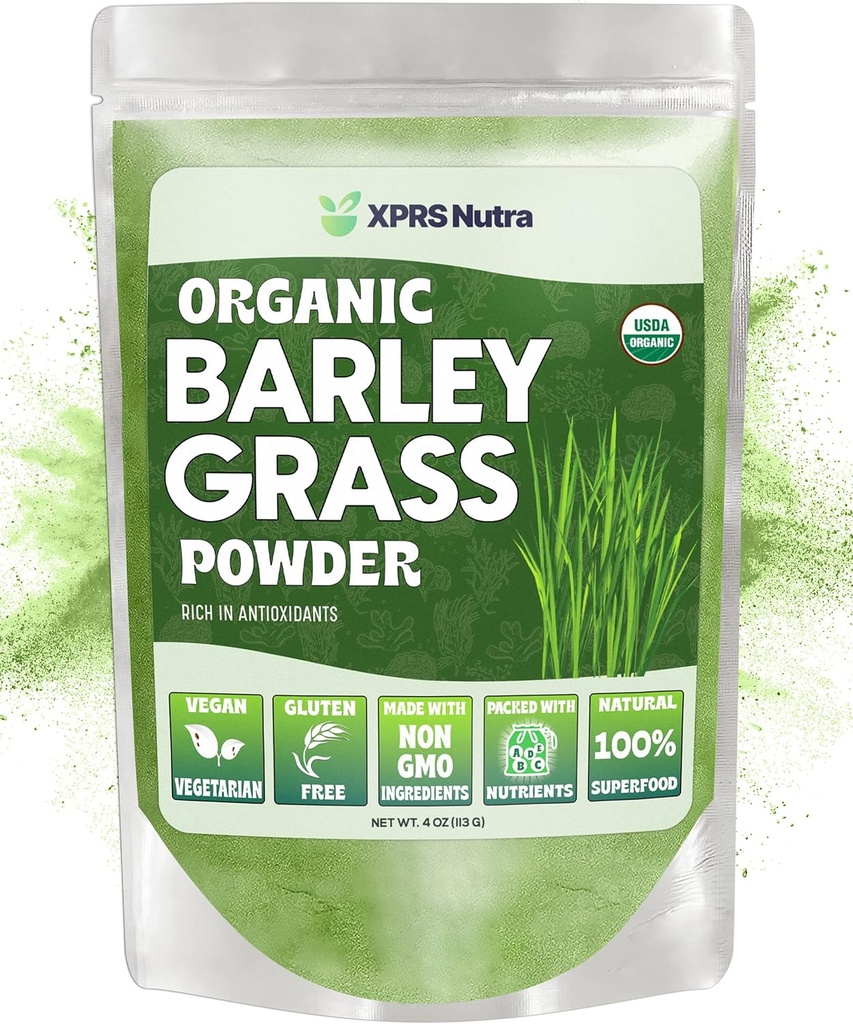 XPRS Nutra Organic Barley Grass Powder - 4 Ounce Premium Barley Powder rig på antioxidanter, Aminosyrer og protein - Barley Green Superfood til Immunitet