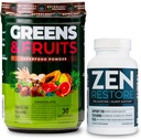 Nutrology Greens & Fruits Powder-Naturally Sourced Superfood, Chocolate (30 Servings) Zen Natural Magnesium Supplement (30 Servings)