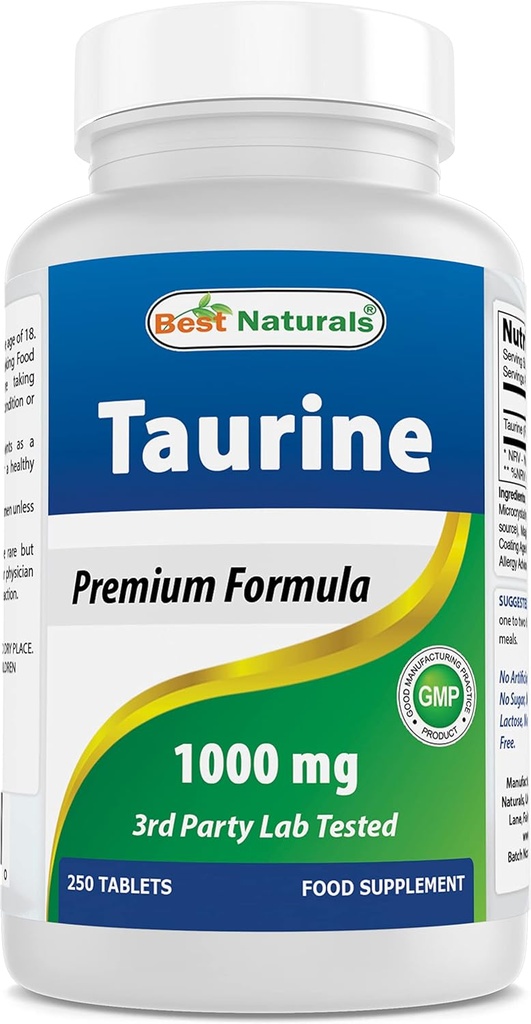 Bedste Naturals Taurine 1000 mg 250 tabletter - understøtter øje sundhed, sund cellulær aktivitet & kardiovaskulær sundhed