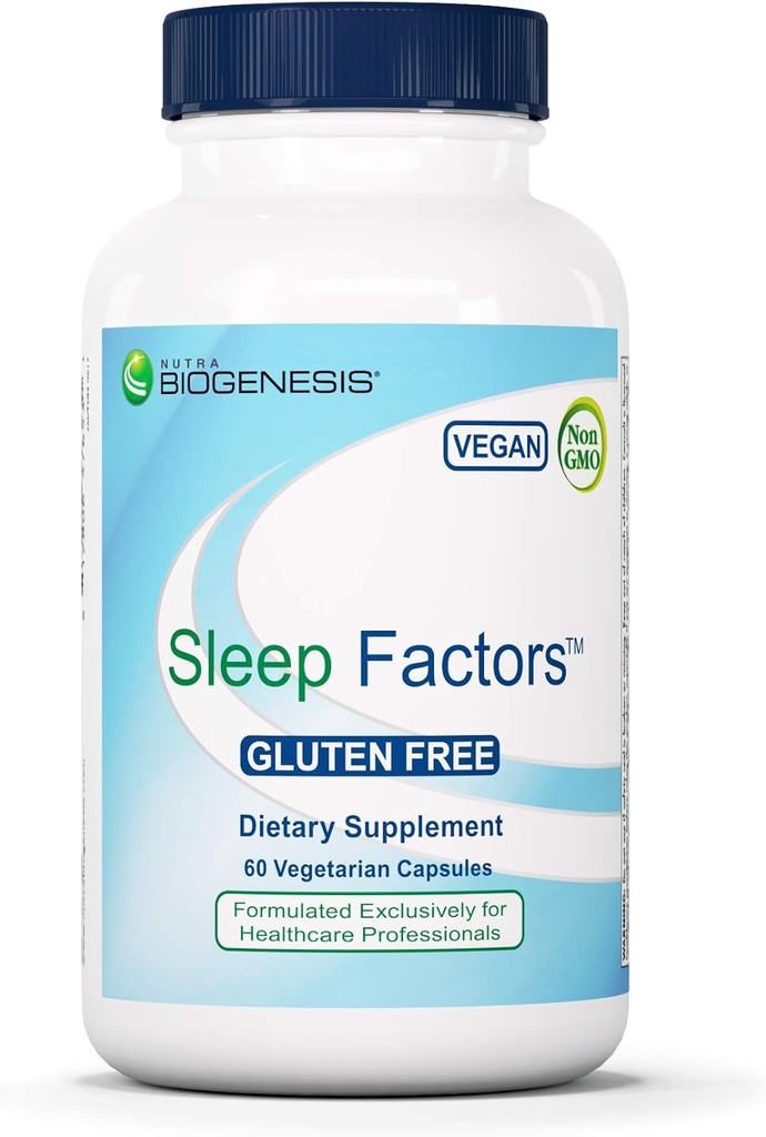 Nutra Biogenese Sleep Factors - Sleep Support for voksne med Melatonin, Magnesium, Valerian Root, GABA & L- Theanin, Sleeping & Rest Support - 60 Veggie Kapsler