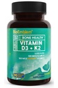 Bioembleme Vitamin D3 K2 kapsler (5000IE og 200mcg) - Patenteret MK7 og MK4 for 3- in-1 Complex support - Vegetarisk vitamin D K2 supplement til tænder, hjerte, immunsystem - non-GMO, 90 Caps