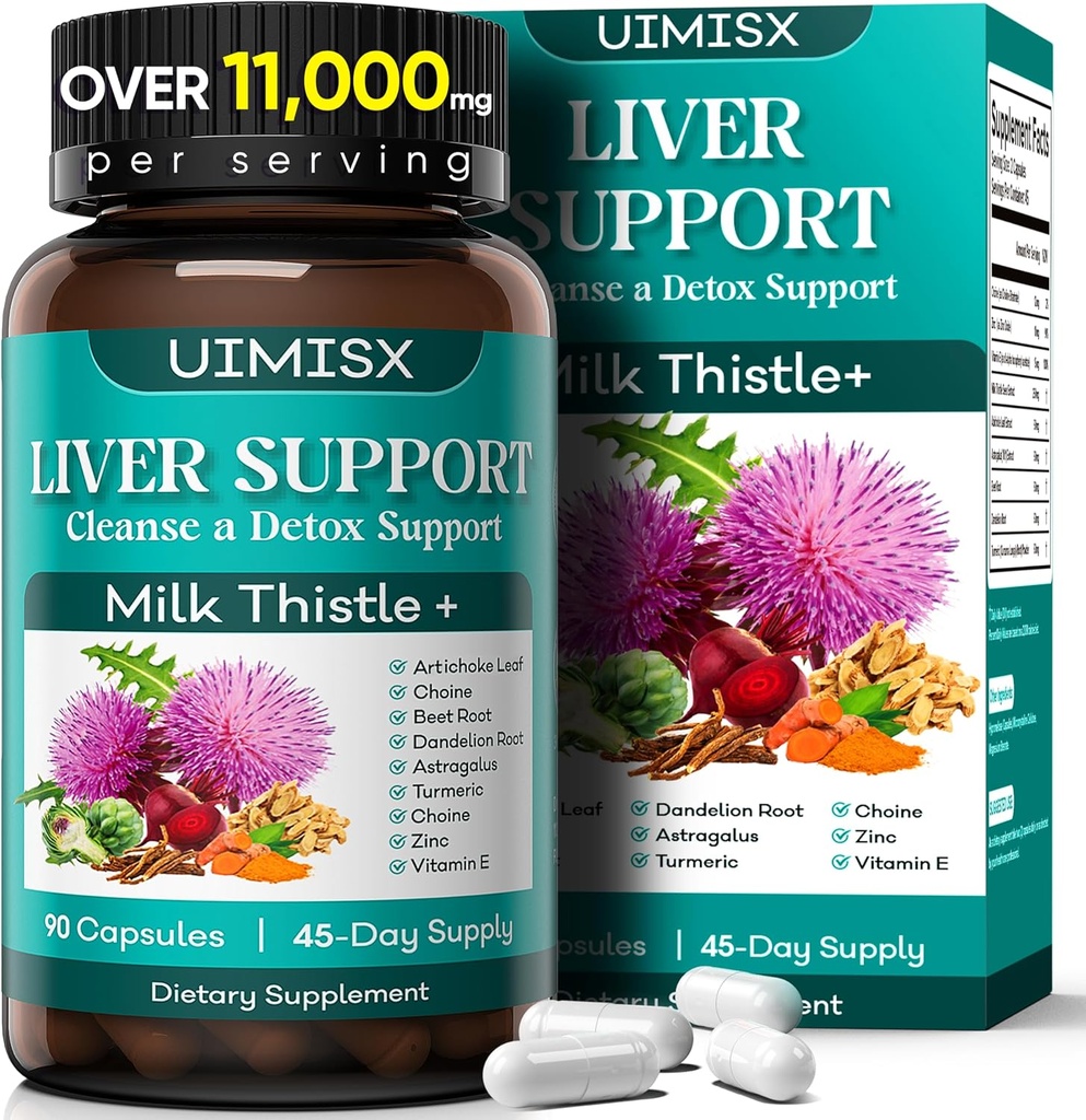Mælk Thistle Supplement - Lever Detox Rense Formel Herbal Leverstøtte med mælk tidsel, Mælkebøtte Root, Artiskok, gurkemeje, Astragalus for leversundhed, 90 Kapsler