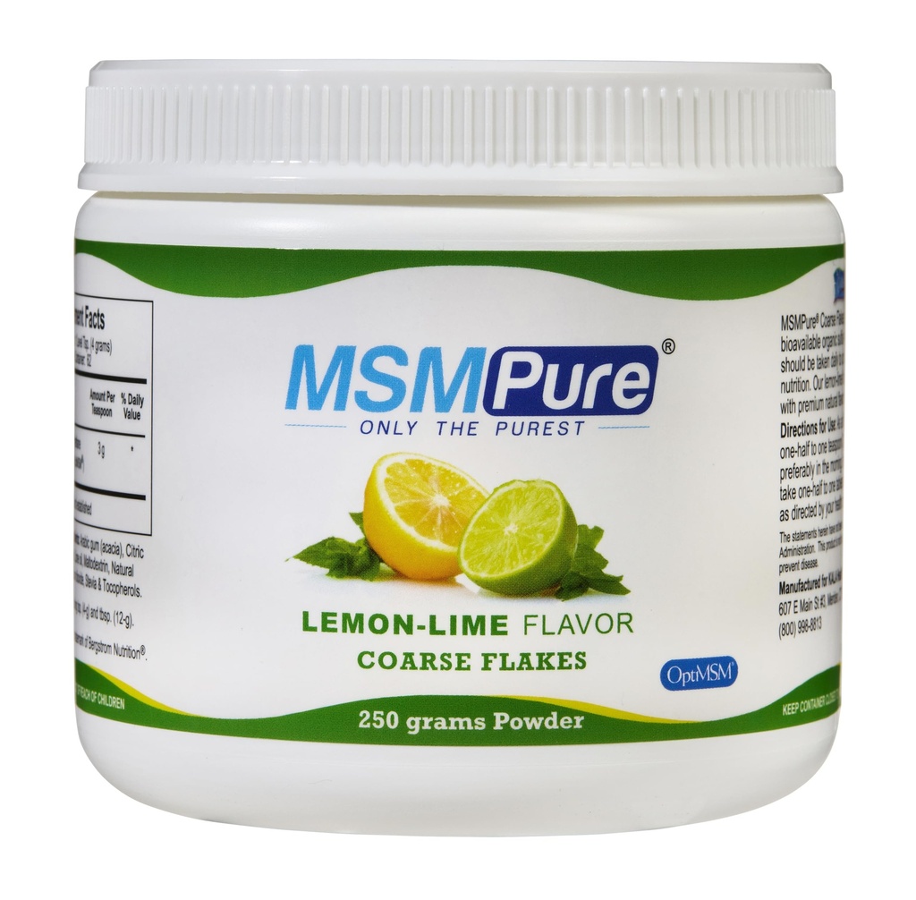 KALA SUNDHED MSMPure Lemon Lime Flavored Coass MSM Powder Flakes - Organisk svovl til fælles fleksibilitet, hud udseende, og hår & negl support - 8.8 oz, USA Made, Destillerede krystaller