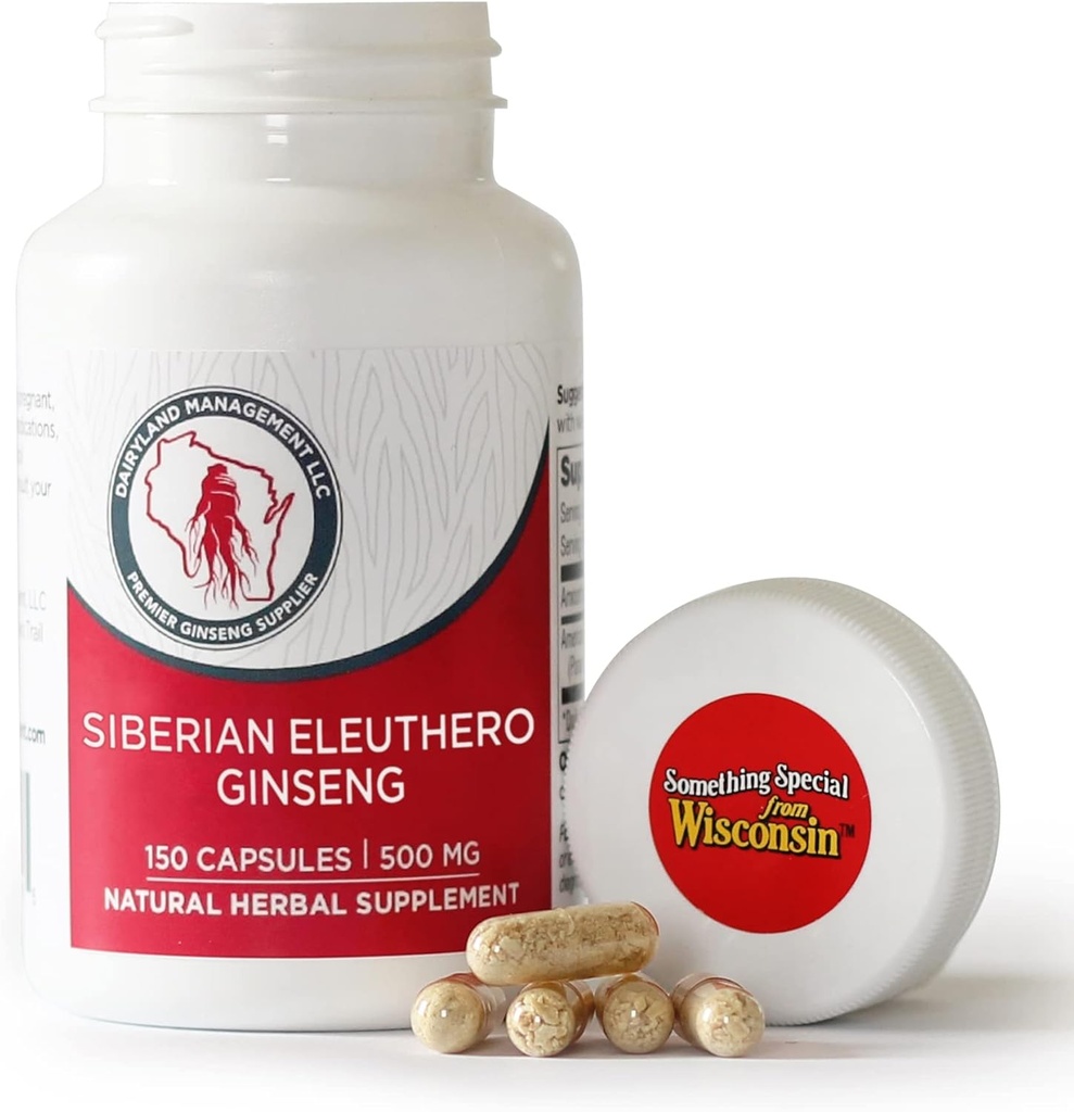 Dairyland Ginseng - Siberian Eleuthero Root Kapsler - 150 ct - Autentiske Siberian Ginseng - Udnytte som en del af din daglige herbal supplement Routine - Gluten Free & Non- GMO