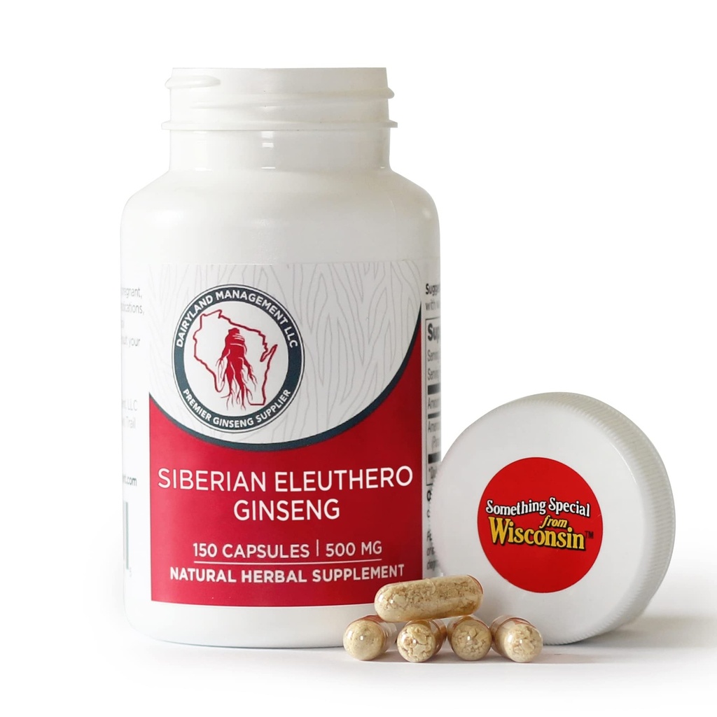 Dairyland Ginseng - Siberian Eleuthero Root Kapsler - 150 ct - Autentiske Siberian Ginseng - Udnytte som en del af din daglige herbal supplement Routine - Gluten Free & Non- GMO