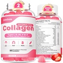 2 Pack Collagen Gummies for kvinder Mænd, Hydrolyzed Collagen Peptid Type I, II, III, V, X med biotin, Vitamin C A B D E for hud hårnegle J0ints, Immunitet energi fordøjelse, sukker fri, 120 Tæl