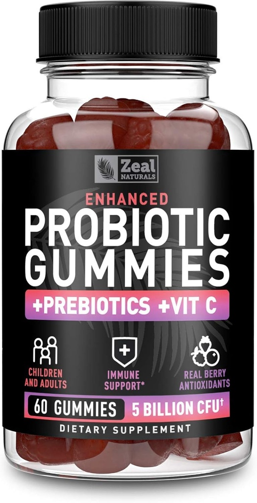 Probiotiske gummier til voksne og børn (60 Greve MEP 124; 5 Millioner CFU) w / Organic Berry Antioxidanter & C-vitamin til immunstøtte og fordøjelse gummy- Prebiotika og Probiotika til kvinder Gummies