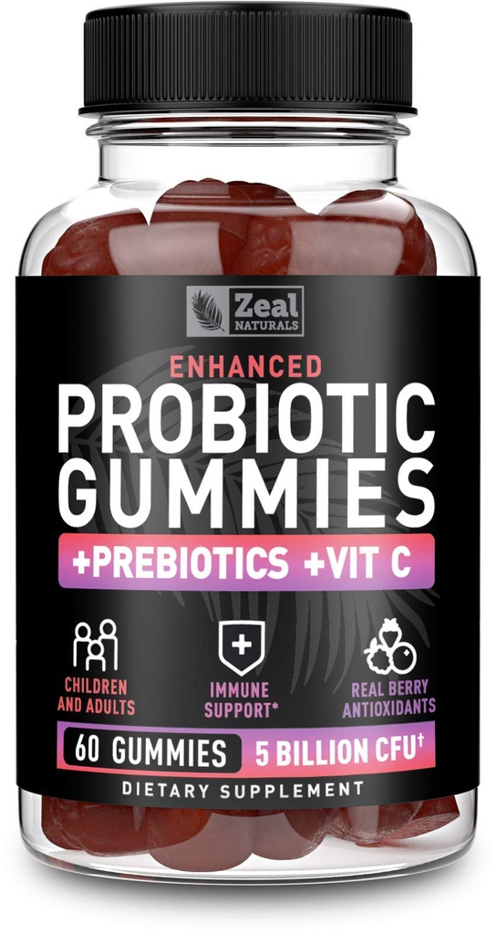 Probiotiske gummier til voksne og børn (60 Greve MEP 124; 5 Millioner CFU) w / Organic Berry Antioxidanter & C-vitamin til immunstøtte og fordøjelse gummy- Prebiotika og Probiotika til kvinder Gummies