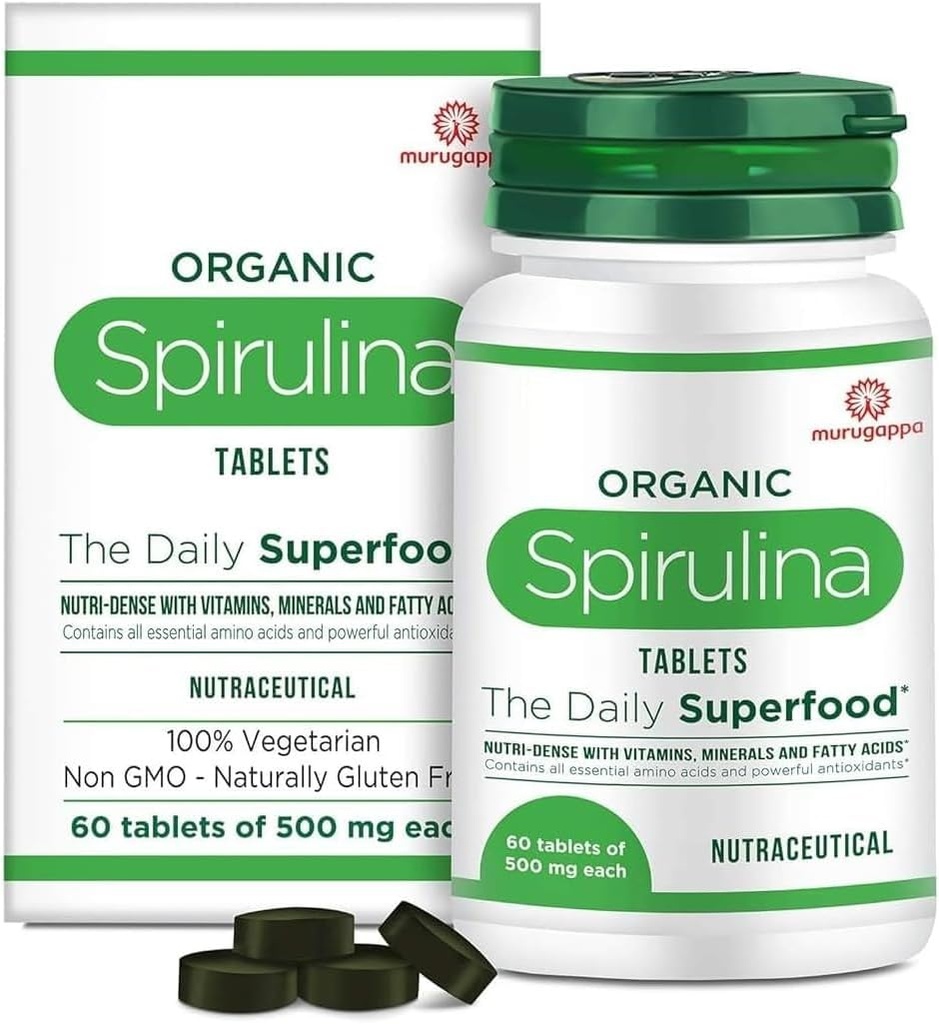DURJA Organic Spirulina Tablets - Most Bio- Available Protein & Nutri- Dense Superfood Depot- 124; Immunitets- og sundhedstillæg 124; Metabolismebooster 124; 100% Vegan Depot- 124; 60 tabletter (500mg hver)... "