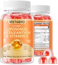 Astaxanthin Kosttilskud 6 mg + Liposomal Vitamin C 1000mg - Dual Layer - Niacin B6, B12, Folate, Biotin - Antioxidanter - Gelatine Free, Sugar Free, 60Cts
