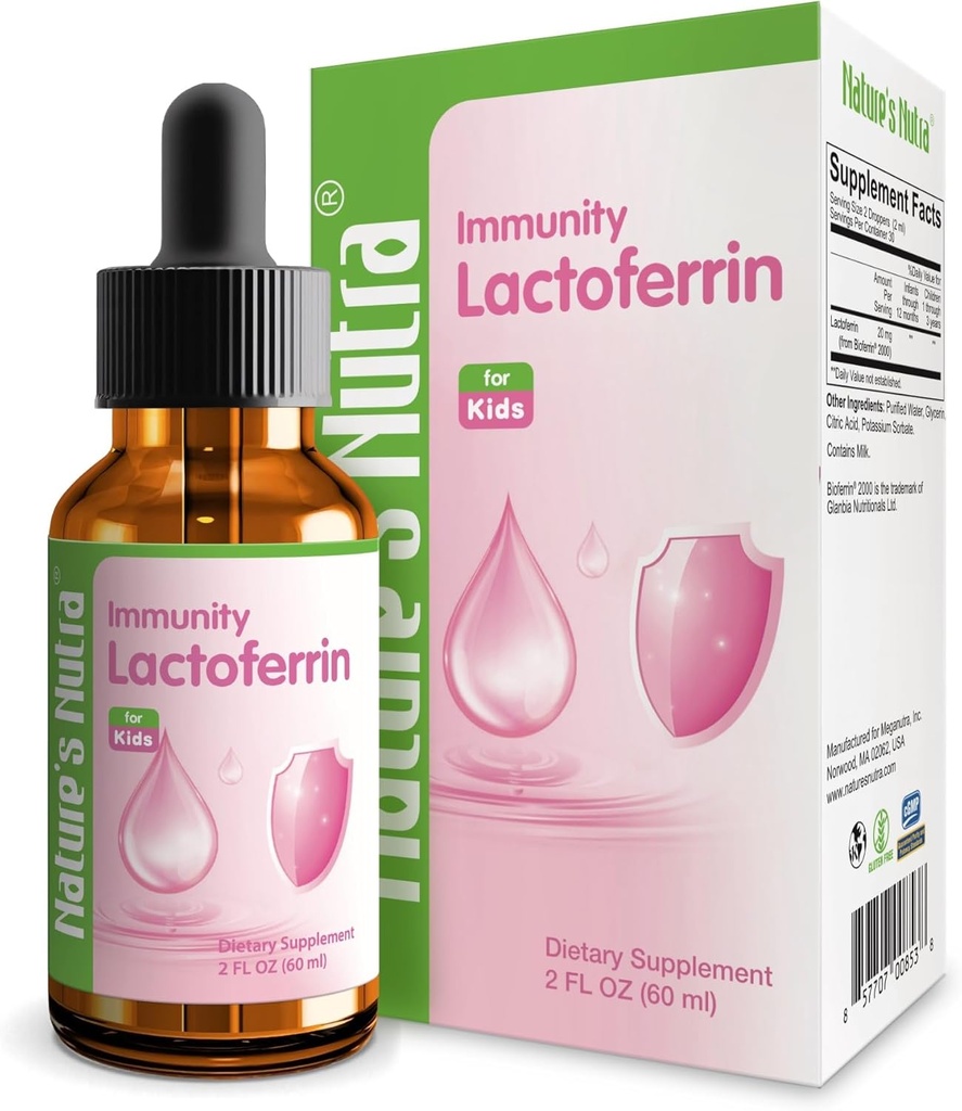 Nature's Nutra Lactoferrin, Premium Liquid Lactoferrin for Baby, Infant, Kids and Children, Non-GMO, Kosher, 2 Fl Oz (60ml)