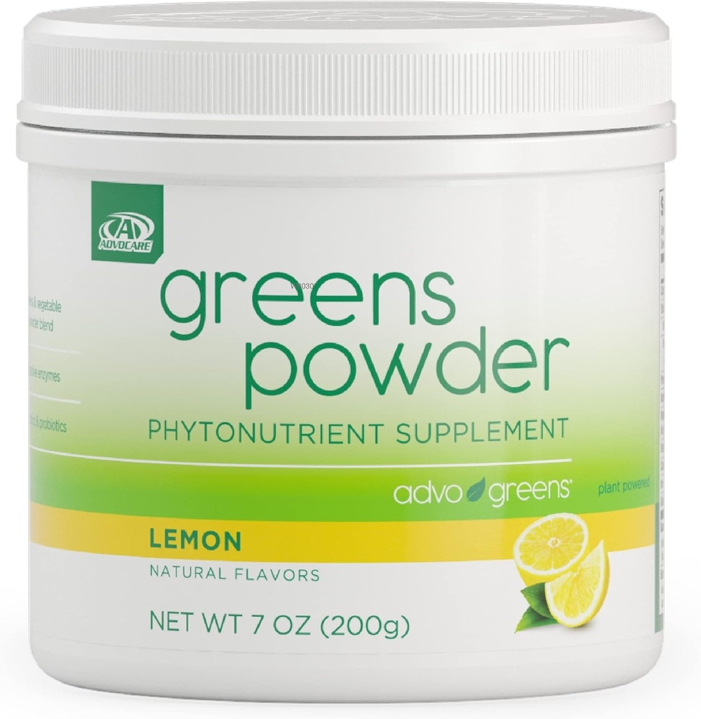 AdvoCare Green Powder Phytonutrient Supplement - Understøtter fordøjelsessygdomme med antioxidanter, Prebiotika & Probiotika * - Inkluderer Broccoli pulver, gulerod pulver & mere - Lemon, 7 oz