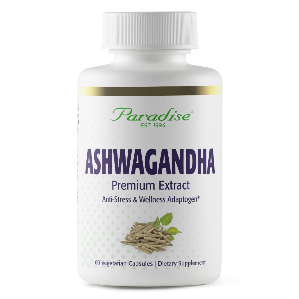 Paradise Urter Organic Ashwagandha, Ayurvedic Adaptogen, Vegan, Non GMO, Gluten Free, 60 Vegetariske Kapsler