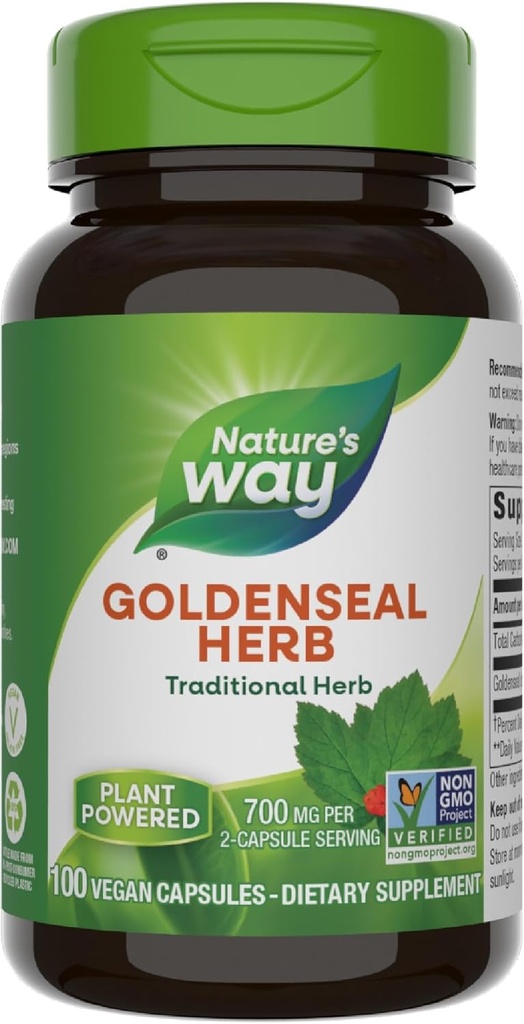 Nature 's Way Goldenseal, Traditional Herb, 700 mg per 2 - Capsule Serving, Non- GMO Project Verified, Vegan, 100 Kapsler