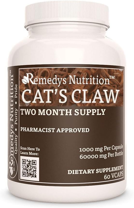 Remedy 's Nutrition Cat' s Claw Bark & Root Medical 124; 1000 mg, 60 Vegan Capsules Herbal Dietary Supplement Medical Supply 124; Two Month Supply