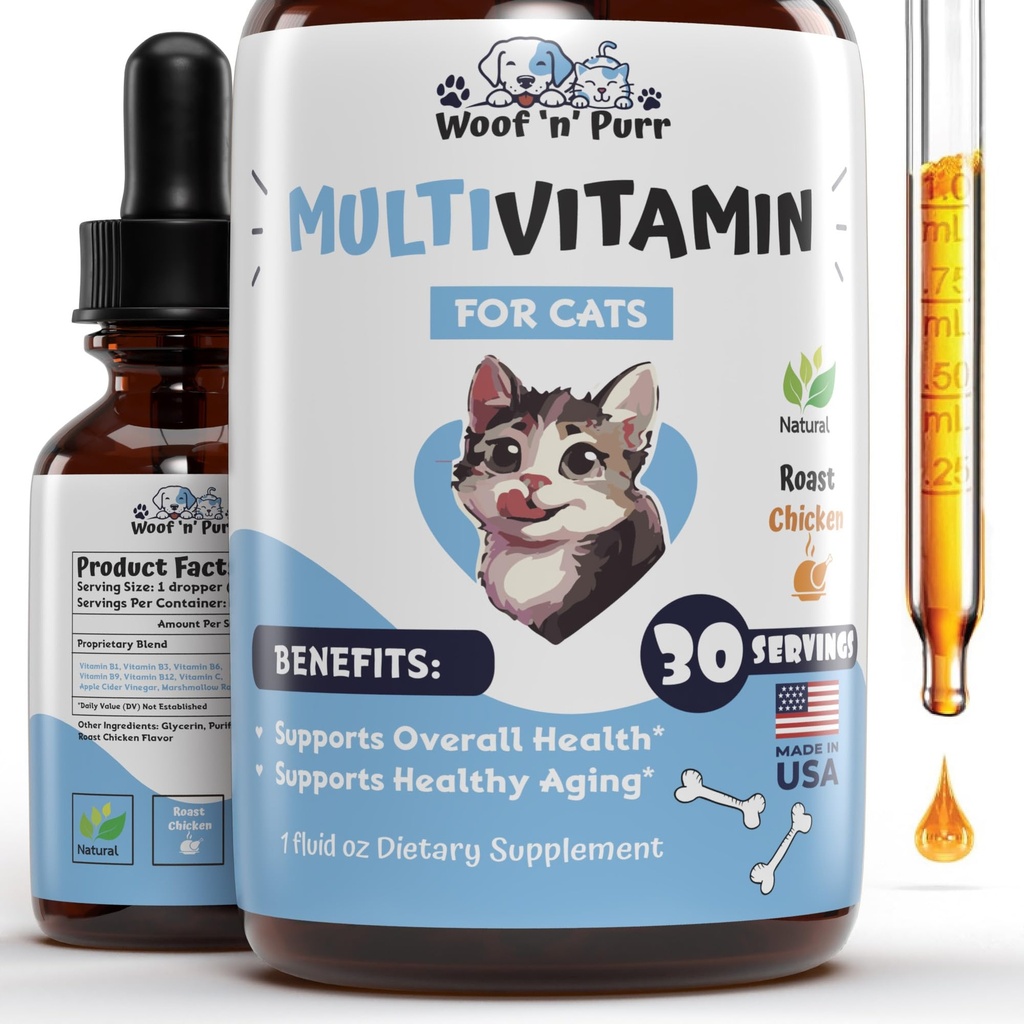 Cat Multivitamin - fremmer sund hud & Coat, fælles støtte, lang levetid & mere - Kat Vitamin - Kat Kosttilskud & Vitamin - Kat Vitamin til Indoor Cats - Kitten Vitamin - Kat immunforsvar - 1oz