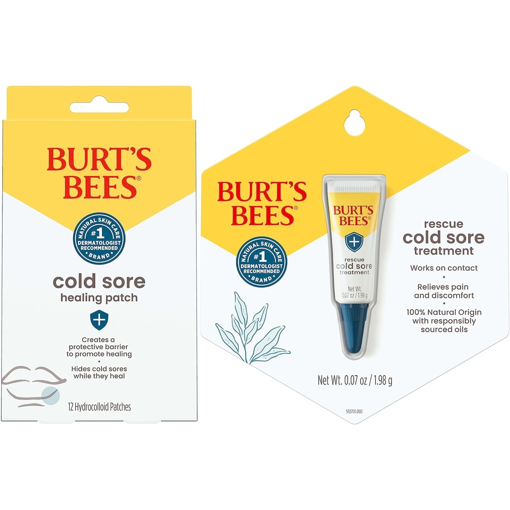 Burts Bees Cold Sore Treatment Bundle med Burts Bees Healing Patches og Burts Bees Cold Sore Behandling med Rabarber og Sage, Beskytter, Heler og lindrer Symptomer
