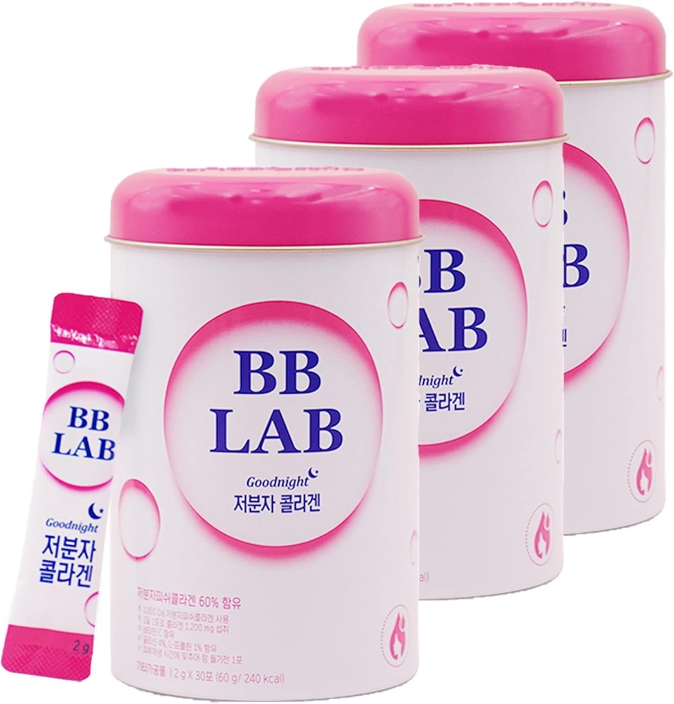 SOUND OF SEOUL BB LAB Night Collagen, Low Molecular Collagen, for Hud & Bone Health, Made in Korea, 1 måned Supply Per Container, 30 pakker (3)