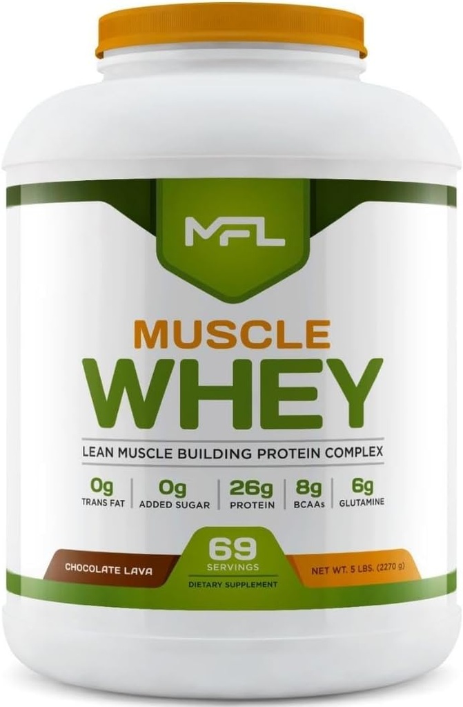 MFL Muscle Whey Protein l 28g of Protein l 8g BCAAs l Keto Friendly l Low Carbs l 5 lbs. (Chocolate Lava)