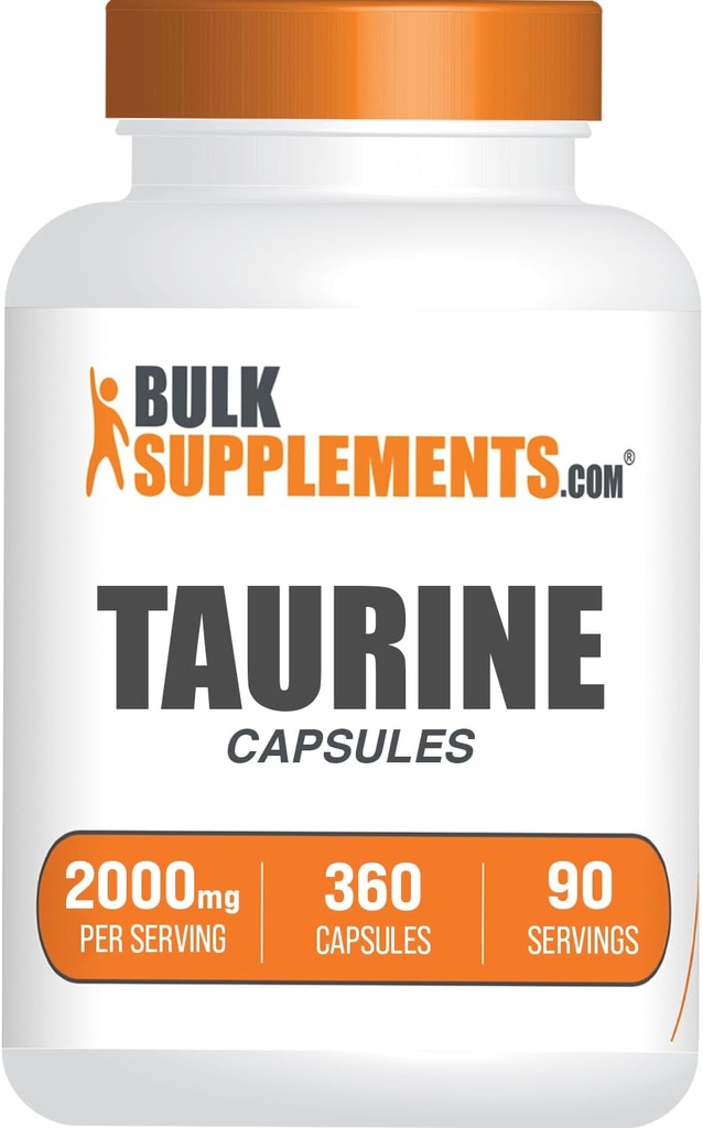 Bulkaddiments.com Taurine Capsules - Taurine Supplement, Taurine 2000mg, Aminosyrer til hjertesundhed, Taurine Pills - Gluten Free, 4 Taurine 500mg Capsules per Serving (2000mg), 360 Capsules