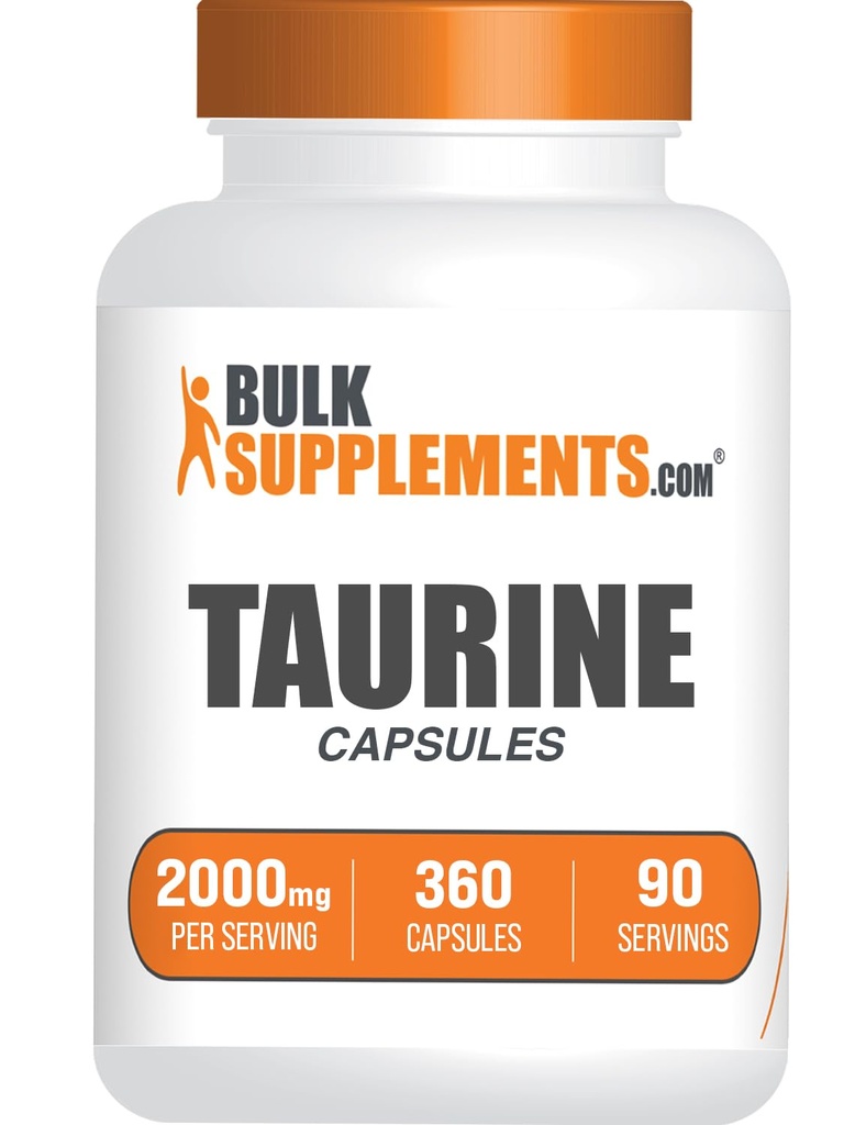 Bulkaddiments.com Taurine Capsules - Taurine Supplement, Taurine 2000mg, Aminosyrer til hjertesundhed, Taurine Pills - Gluten Free, 4 Taurine 500mg Capsules per Serving (2000mg), 360 Capsules