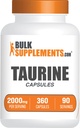 Bulkaddiments.com Taurine Capsules - Taurine Supplement, Taurine 2000mg, Aminosyrer til hjertesundhed, Taurine Pills - Gluten Free, 4 Taurine 500mg Capsules per Serving (2000mg), 360 Capsules