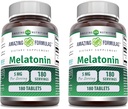 Amazing Formulas Melatonin Supplement: 124; 5 Mg Per Servering: 124; 180 tabletter: 124; Non- GMO: 124; Gluten Free; 124; Lavet i USA; 124; Pakning med 2