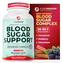 PurePremium Normal Blood Sugar Support Supplement - 20 Aktive Ingredienser Kompleks til at understøtte Blood Sugar Nivels allerede i det normale område - med kanel, Bitter Melon, Chrom, Mulberry - 120ct