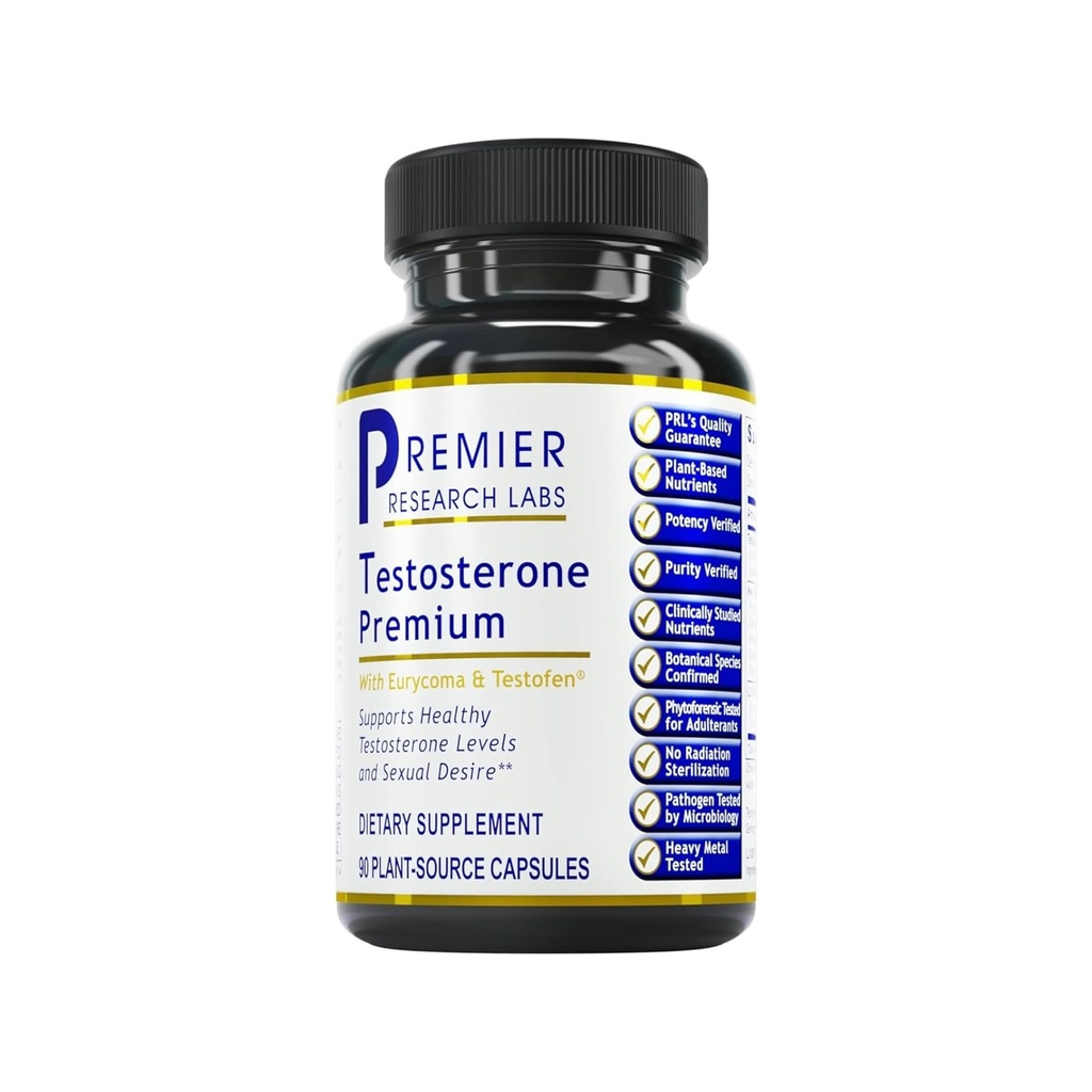 Premier Research Labs Testosteron Premium - Testosteron supplement til mænd, Alle naturlige Testosteron Complex, Premier Labs Testosteron Support, Fenugreek, Cordyceps & Maca - 90 Vegetariske Kapsler