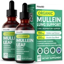 5-in-1 Mullein Drops til Lungs og Bronchial - Luftveje Lung Health Support med Mullen Leaf Extract til Lungs - Mullein Tincture med Elderberry, Echinacea og Ginger Root (60 Servere) (2-pack)