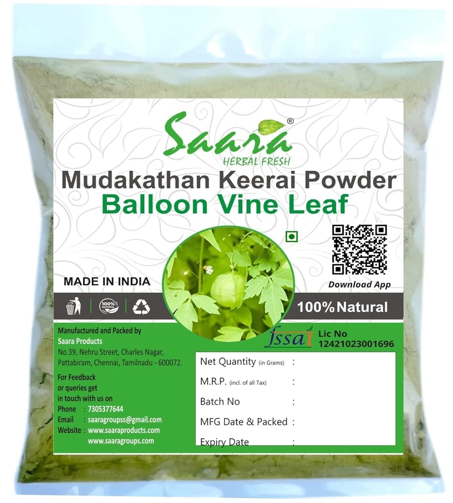 Nutranix bhm HERBAL FRESH Mudakathan Keerai Powder, 100g, Ballon Vin Leaf Powder, Kanphata, Budda Kakara, Agniballi, Jyotishmati Leaf Powder, 100g, (pack 1 x 100g)
