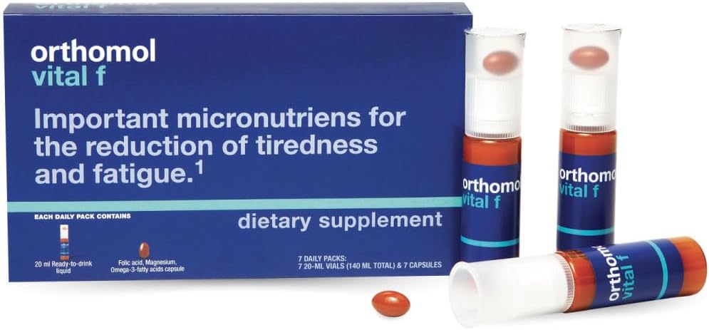 Orthomol Vital F hætteglas, kvinders multivitamin, 7-dages forsyning, vitaminer A, B, C, D, E, K, Calcium, jod, Omega-3