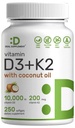 DEAL SUPPLEMENT D3 10. 000 IE + K2 MK7 200mcg Softels, 250 Grev