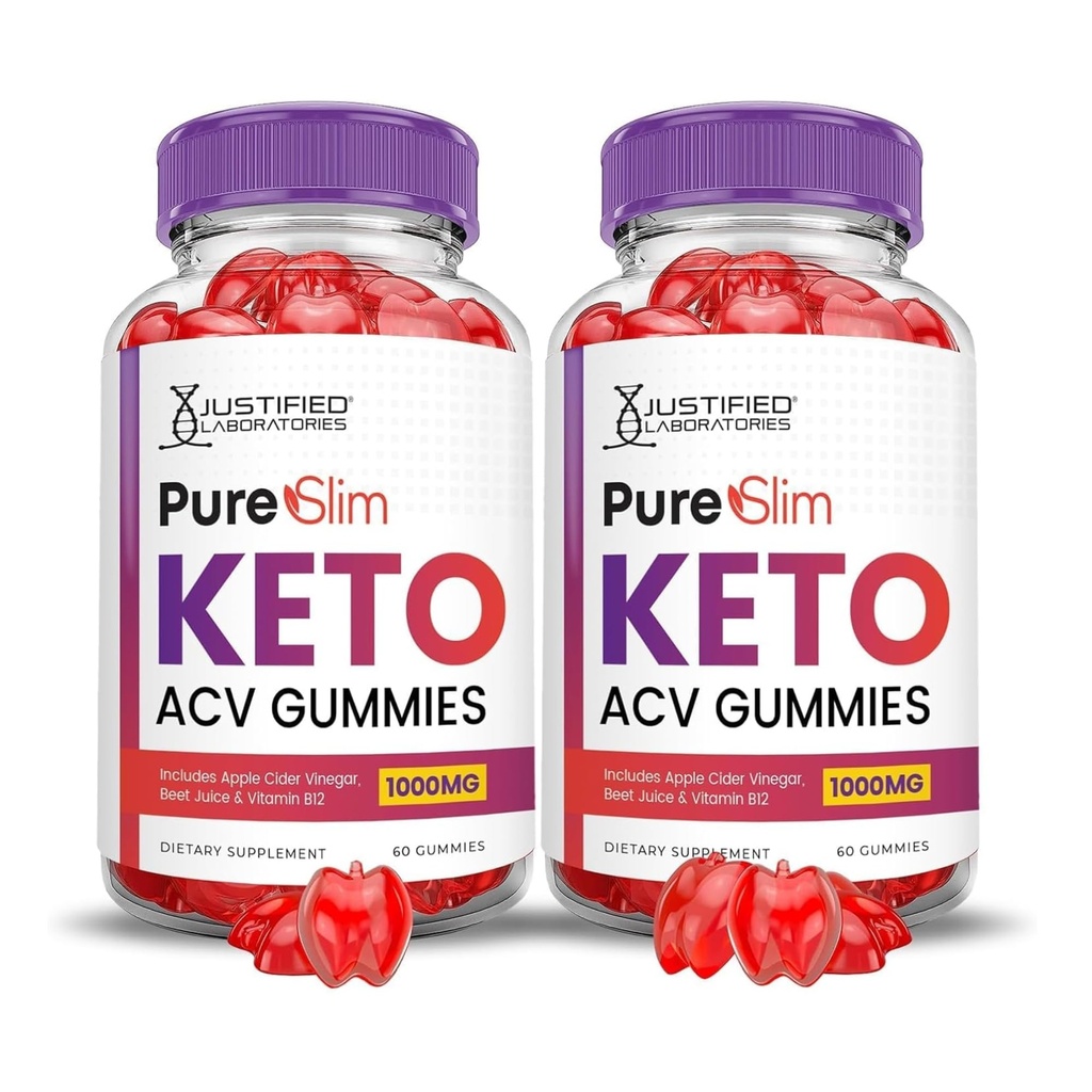 Justified Laboratories Pure Slim Keto ACV Gummies (1000 mg) - 60 Count, Pack of 2 - Formulated with Apple Cider Vinegar, Folate & Vitamin B12 - Non-GMO, Vegan, Gluten Free - 60 Servings
