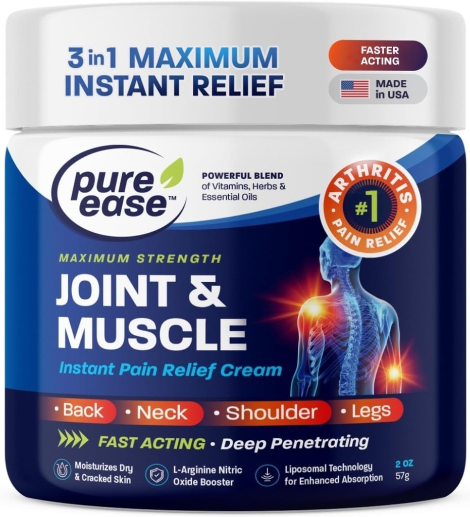 Arthritis Pain Relief Cream til Tilbage 3 i 1 Maksimum Instant Relief 2 OZ - Fast- Fungerende Muskel Pain Cream Ekstra Styrke Fælles & Knee - Kraftfuld formel for Neck Shoulder & Lavere Tilbage
