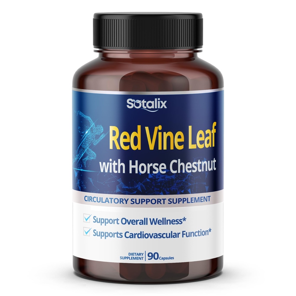 Red Vin Leaf og Horse Chestnut, 50% Flavonoider til Ben Vein Support, Hud, Heart Wellness - Made in USA