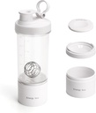 Blender Protein Shaker Tritan Flaske med Pill / Powder Storage Container til Protein-pre træning flaske-Mixer Cup-Gym Sport Vandflaske med Wire Whiske Bolde Hvid