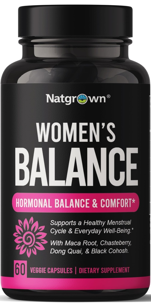 Natgrown Hormone Balance for Women PMS & Menopause Supplement for fertilitet Hormonal & Menstrual Support, Hjælper Relief Hot Flashs - Maca Root, Vitex, Dong Quai & Black Cohosh Complex -Vegan Kapsler