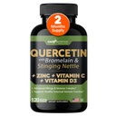 Quercetin med vitamin C og zink - Nettle Quercetin - Quercetin 500mg - Quercetin med bromelain - Zink Quercetin + D3- 120 Veggie Caps - (non-GMO, gluten-fri, Vegan) - 2 måneders forsyning
