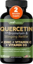 Quercetin med vitamin C og zink - Nettle Quercetin - Quercetin 500mg - Quercetin med bromelain - Zink Quercetin + D3- 120 Veggie Caps - (non-GMO, gluten-fri, Vegan) - 2 måneders forsyning