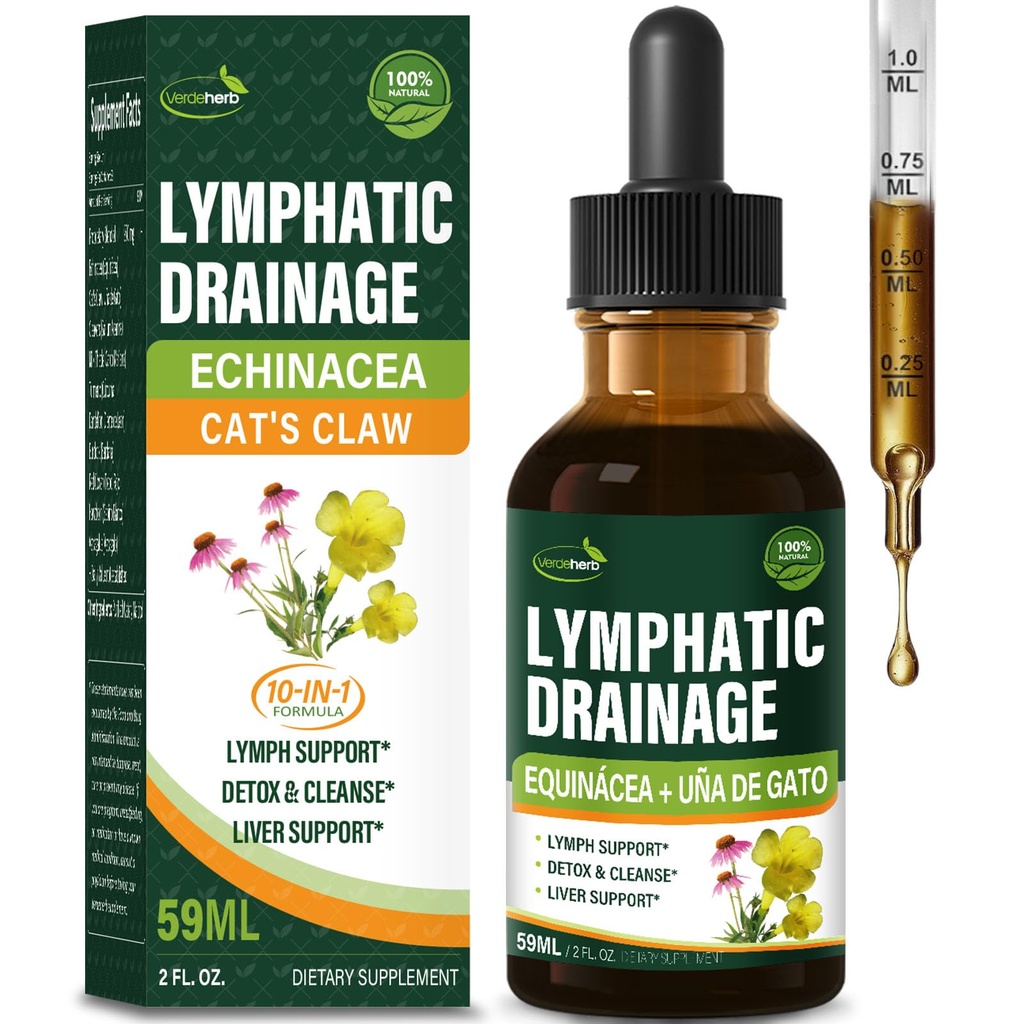 Cleavers Lymphorous Drainage Drops Enhance Lymph System Detox Cleanse, Echinacea, Milk Thistle, Katte Claw, Gurkemeje, Mælkebøtte, Burdock immunforsvar Support Supplement. 2oz