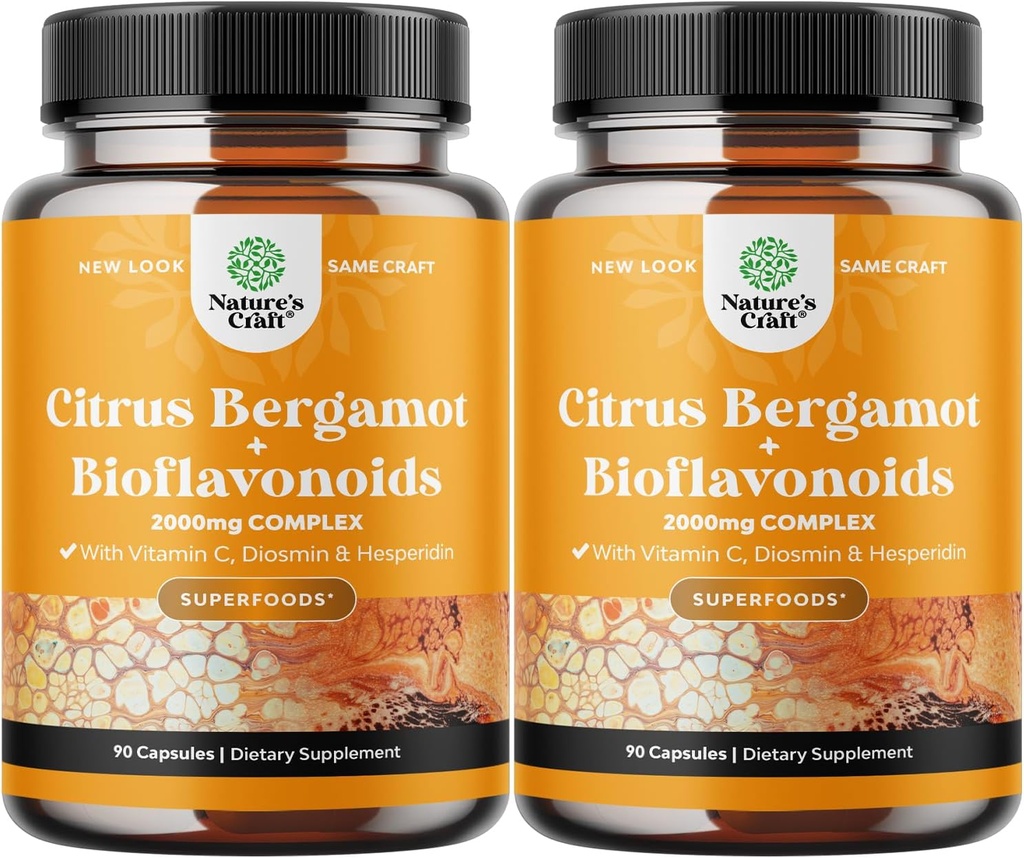 Citrus Bergamot Supplement med Citrus Bioflavonoider - Ultimate Citrus Bioflavonoider Supplement med Citrus Bergamot Extract 1000mg Rutin og Hesperidin for Immunity & Heart Health Support (2 måneder)