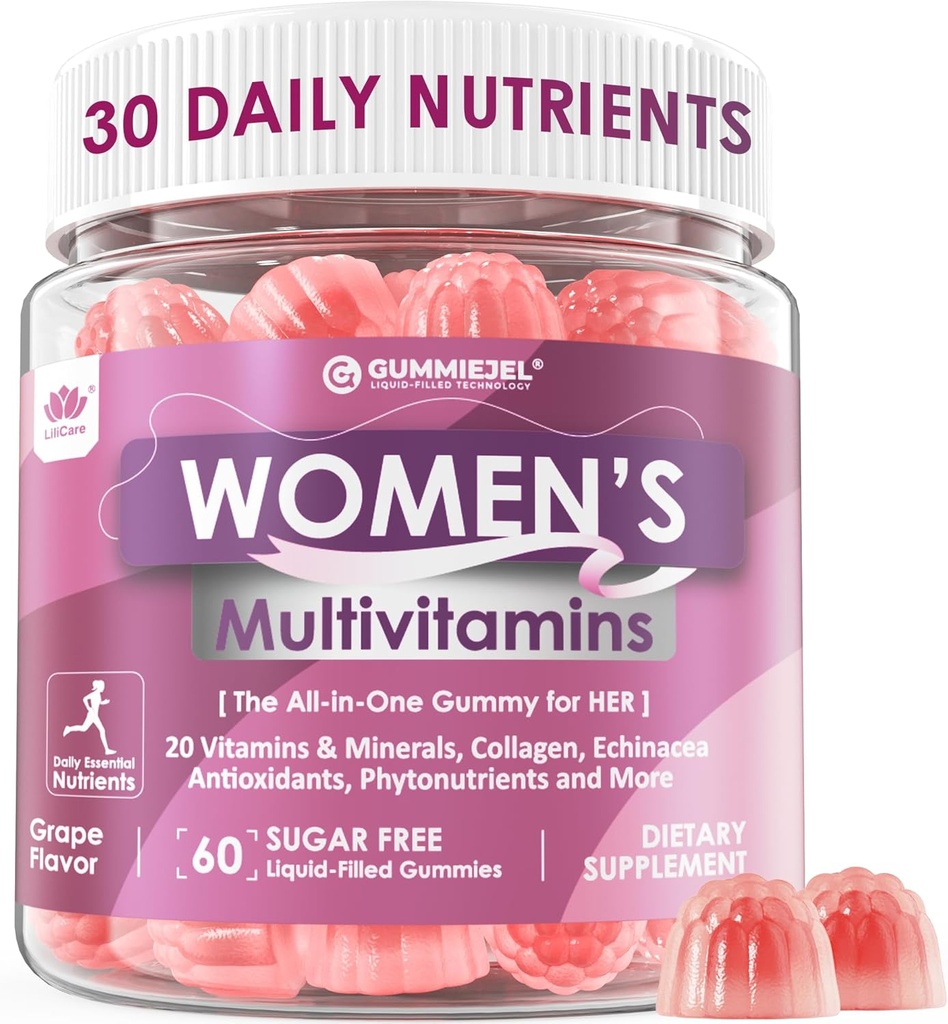 Dame Multivitamin Gummy med jern, Biotin 2500mcg, Collagen, Keratin, Daily Vitaminer A C D E Folate, B Complex, Metyleret Multivitamin til kvinder støtte energi, skønhed, immunforsvar, sukker fri, 60 Greve